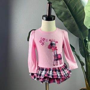 Toddler Long Sleeve Pink Giraffe Shirt with Plaid Ruffles Size 24M